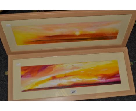 Sandy Hillyer (21st century)
A pair,Fading Light and Sunrise 
signed, acrylic, 17cm x 60.5cm 