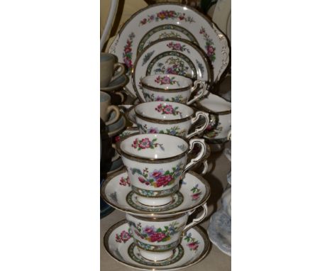 A Paragon Tree of Kashmir pattern six-setting tea service, comprising bread plate, milk and sugar, cups, saucers and side pla