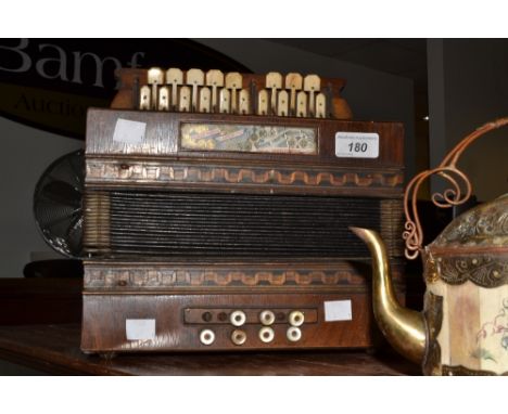 Musical Instruments - a Sante Crucianelli & Fagli olive wood and Sorrento marquetry accordion, ivory keys and pegs, c. 1890 (