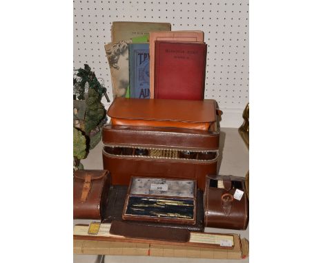 Gentleman Accessories - cased U.S Army hair  brushes,Two - Tix travelling set;  drawing equipment, slide rule, guide books