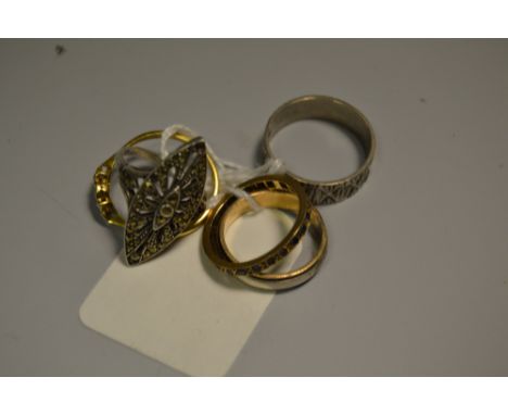 Jewellery - an Edwardian diamond set dress ring;   an eternity ring;  a silver marquise ring etc