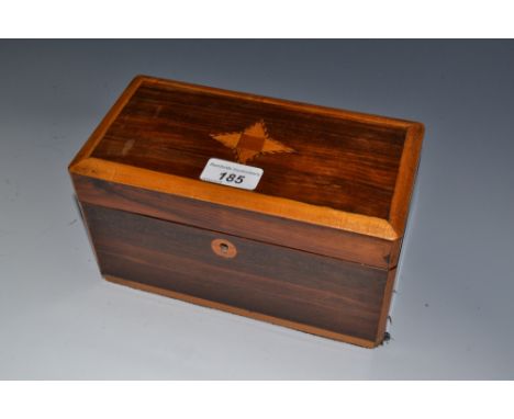 A 19th century satinwood crossbanded rosewood and marquetry rectangular tea caddy
