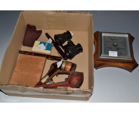 An oak barometer;  a Swan fountain pen;  a pipe;  lighter;  etc 