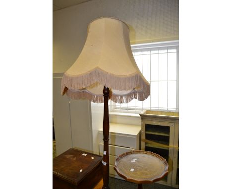 An oak standard lamp and shade, c.1940