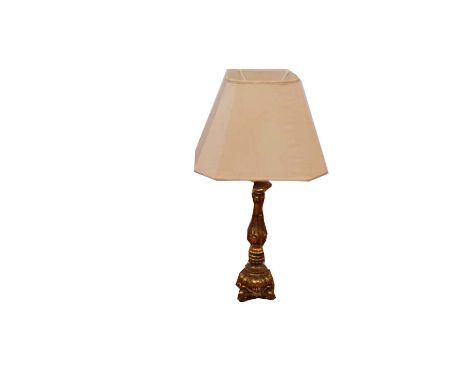 A Tall Gilted Metal Based Table Lamp and Shade