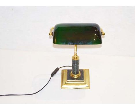 A Good Brass and Glass Bankers Lamp 