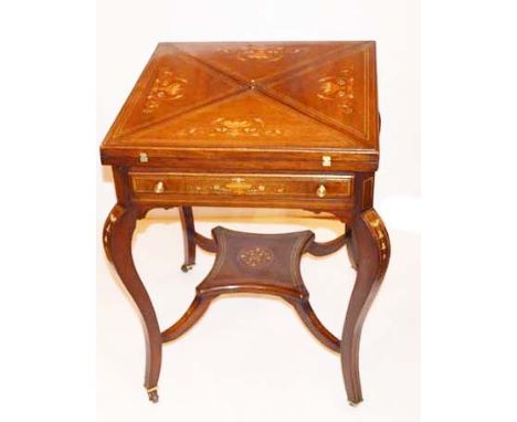 A Very Good Inlaid Mahogany Envelope Top Card Table