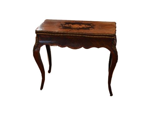 A Very Nice Inlaid Mahogany and Gilt Mounted Marquetry Turn Over Leaf Card Table 