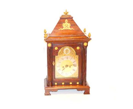 A Very Fine Mahogany Cased Bracket Clock, Brass and Silver Dial 