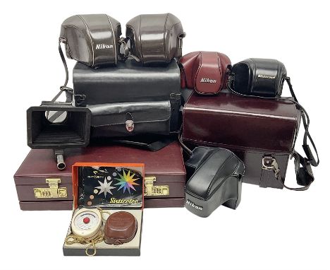 Collection of leather camera cases, to include Nikon ever ready cases and two larger cases, together with Gossen Sixticolor l