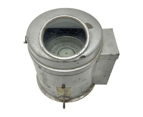 Ship's lifeboat gimble compass in binnacle, with plaque 'Bergen Nautik Instrumentfabrikk ..... Norway. Type BN25COL No.770559