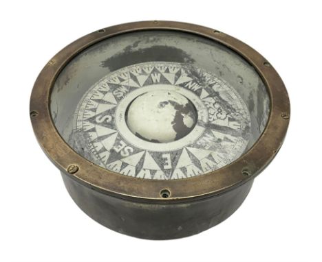 Ship's brass cased compass, made by B Cooke & Son Ltd. Hull, H14cm, D24cm
