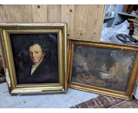 A late 19th century portrait of a gentleman, oil on canvas, 57cm x 48cm, and a print, each framed Location: 
