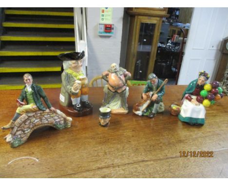 A group of Royal Doulton figurines, Toby and character jugs to include Robert Burns HN3641, Falstaff HN2054, The Master HN232