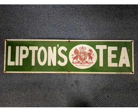 A late 20th Century 'Liptons Tea' enamel advertising sign, 72.5cm x 19cm Location: 