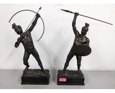 Two late 19th/early 20th century spelter figures of classical athletes to include one with a bow and arrow, 43cm highLocation