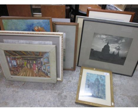 A mixed lot to include a quantity of framed and unframed oil paintings, watercolours and other pictures to include Barry Pill