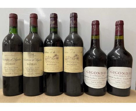 Seven assorted vintage Bordeaux region wines, including a magnum:Ch d'Aydie 1982, Madiran, x2Ch de la Motte 1995, Madiran, x2