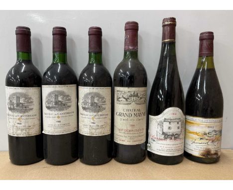 Eight assorted vintage French red wines:Ch de Canterrane 1985, Cotes du Roussillon, x3Ch Grand Mayne 1988, Saint-Emilion, x1D