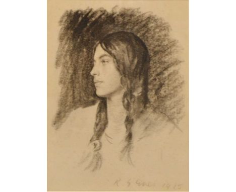 Reginald Grenville Eves (British, 1876-1941),Portrait of a young lady, head and shoulders,charcoal, signed and dated 1915,55x