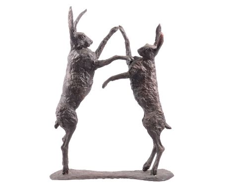 Belinda Sillars (British, b. 1961),Two boxing hares,patinated bronze, signed in the cast and numbered 2/12, Francis Iles labe