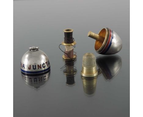 Jenner and Knewstub, a Victorian silver and enamelled etui, Henry William Dee, London 1868, in the form of an egg, screw form