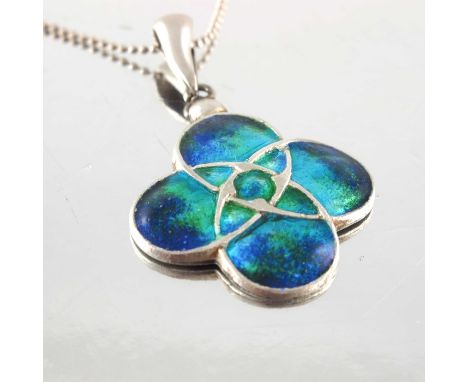 Liberty and Co., an Arts and Crafts silver and enamelled pendant, William Hair Haseler, Birmingham 1908, interlocking quatref