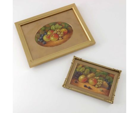 John Smith (b.1934), Still Life with Fruit, two oils on board, signed, after his work for Royal Worcester porcelain, 10cm x 1