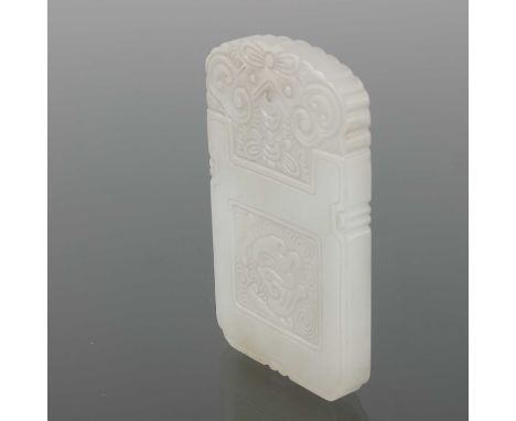 A Chinese white jade pendant, carved with two fish, 6.5cm long