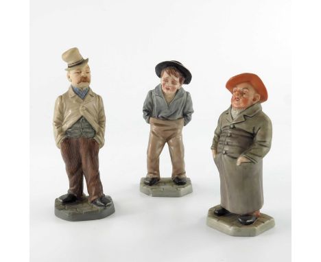 James Hadley for Royal Worcester, three figures from the Down and Out series, circa 1874, impressed marks, 16cm high (3)