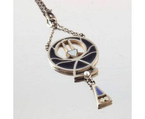 A Jugendstil silver and plique a jour enamelled pendant, open circular form with purple enamel, set with mother of pearl and 