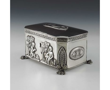 An early 19th century Biedermeier German silver gilt tea caddy or sugar box, Johann Ludwig Gerike, Berlin circa 1815, chamfer