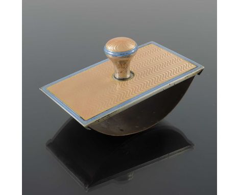 An Art Deco German silver gilt and enamelled blotter, circa 1930, the rectangular plate with yellow guilloche enamel within b