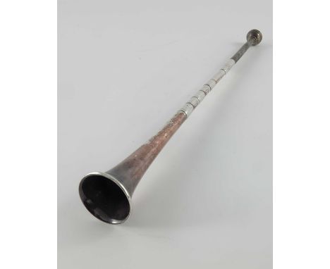 An Edwardian copper plated silver novelty hunting horn, Mappin and Webb, Chester 1909, in fittedcase retailed by West &amp; S