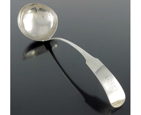 A George III Irish silver ladle, John Power, Dublin 1806, Fiddle Pattern, 34cm long, 6.81ozt
