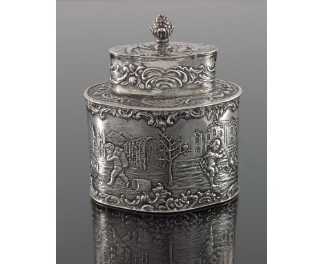A 19th century Dutch silver tea caddy, import marks Samuel Boyce Landeck, Sheffield 1899, rounded lozenge section, embossed i