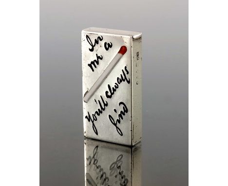 A Victorian silver and enamelled vesta case, Sampson Mordan, London 1886, cuboid form, the face with motto in champleve ename