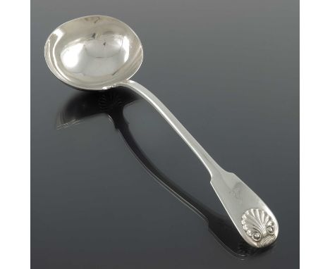 A William IV silver ladle, William Theobalds, London 1832, double struck Fiddle and Shell pattern, 32m long, 9.45ozt