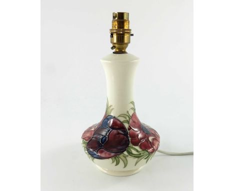 Walter Moorcroft, an Anemone lamp base, circa 1970, angled baluster form, white ground, with original shade, base 20cm high, 