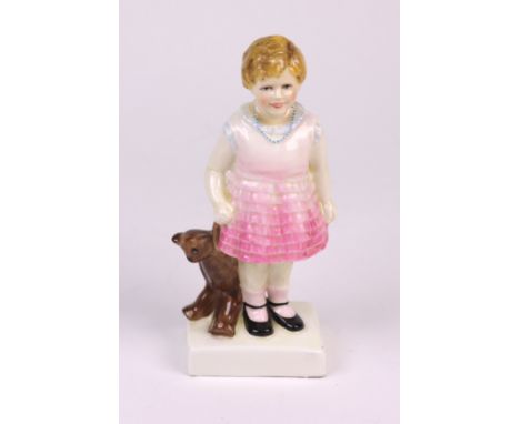 A Tuscan Plant china figurine HRH Princess Elizabeth No 86, the princess holding the hand of a large Teddy Bear, 15cm, togeth