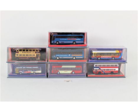 A group of 8 Corgi "The Original Omnibus Company" diecast model buses with plastic boxes 