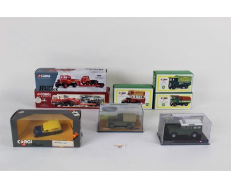 A group of Corgi Classics, BP, and limited edition Land Rover Defender models, to include a Heavy Haulage "Wynn's Scammmell a