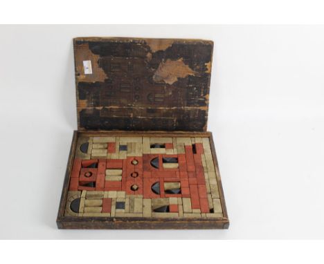 A pine cased set of French Three Colour architectural building blocks 
