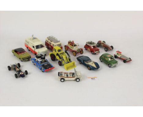 A group of Corgi and Dinky diecast models, to include a Santa Special Model T Ford, a Police Accident Unit Ford Transit van, 