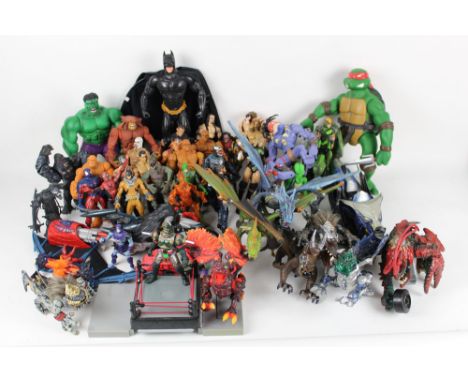 Three boxes of 1990's plastic toys, to include Dragon Flyz, a Street Sharks Slobster, an Evil Repteel, Marvel related figures