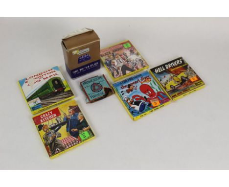 A group of 5 vintage 8mm home movie reels, to comprise "London to Brighton at 500mph", "Crazy Kitchen", "Charlie Chaplin in B