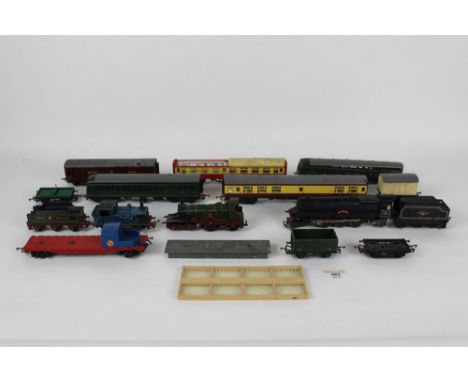 A box of various loose playworn locomotives, coaches, including Hornby and Lima