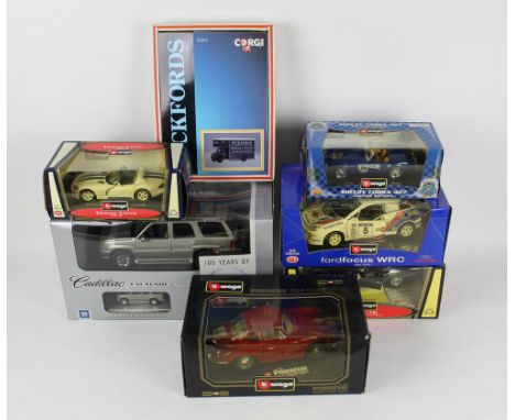 A group of 6 large scale diecast models, by Burago and Anson, together with a Corgi Pickfords D74/1 model set