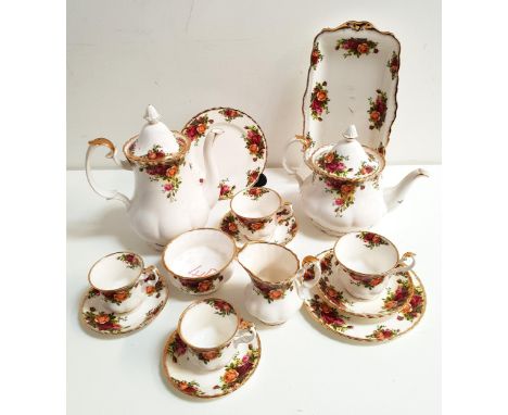 ROYAL ALBERT OLD COUNTRY ROSEStea and coffee service comprising a tea and coffee pot, sandwich plate, sugar bowl, six coffee 