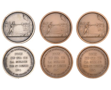 Mauritius, Saint Denis Militia Marksmanship Competition, 1977, for REUNION, a trio of restrike prize medals (3, one silver, t